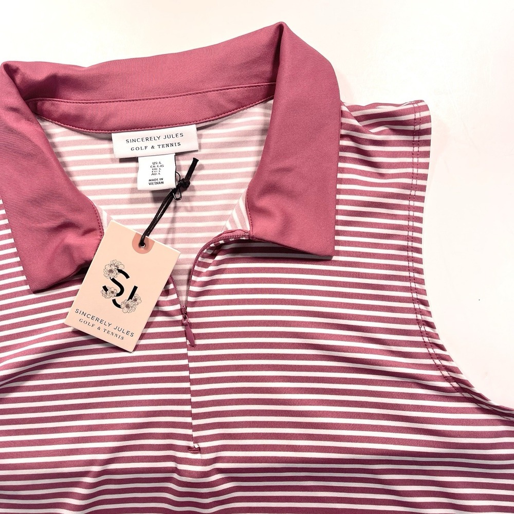 Sincerely Jules Women's Golf & Tennis Dry Fit Tank Pink‎ White Stripe Large NEW
